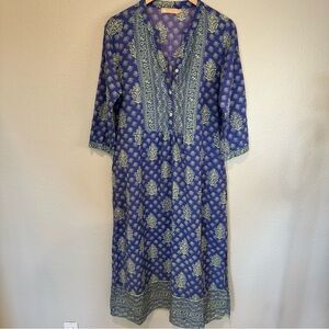 LA Cera 100% Cotton Blue and Green Patterned Dress